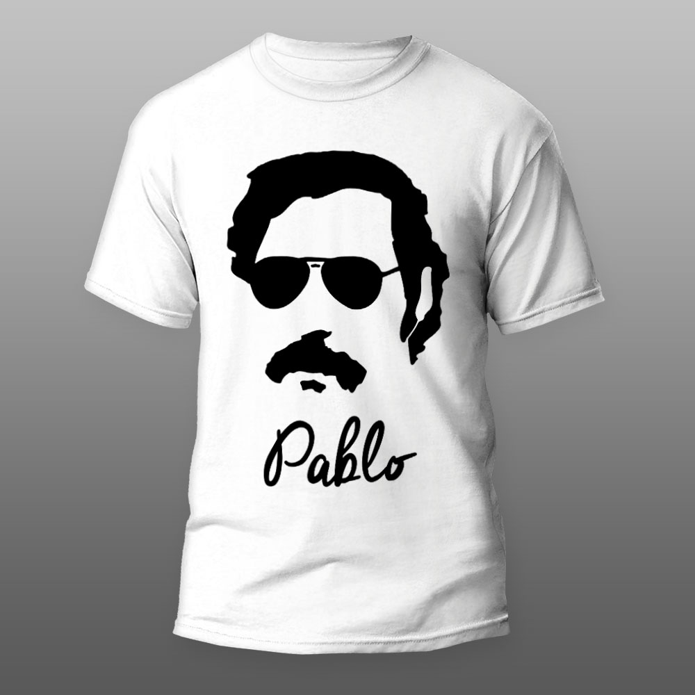 Pablo-Escobar-print-muska-bela-majica Pablo Escobar | muška i ženska majica (bela, crna, siva) - Image 1